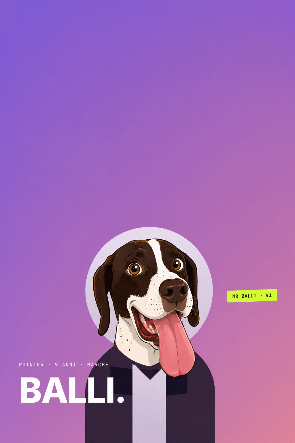 Mr Balli — pointer di 9 anni dalle Marche, illustrato come poster editoriale
